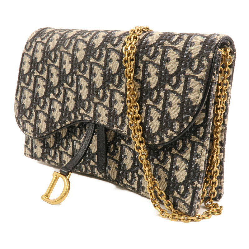 Dior 帆布Oblique Jacquard Saddle Chain Shoulder金扣鏈帶肩背袋-2