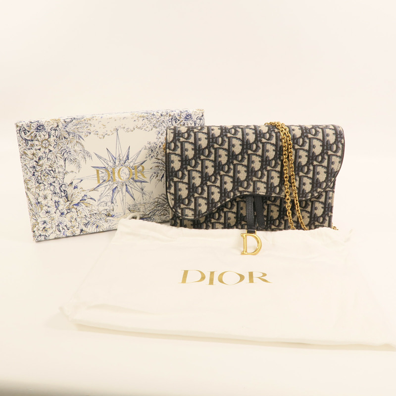 Dior 帆布Oblique Jacquard Saddle Chain Shoulder金扣鏈帶肩背袋-9