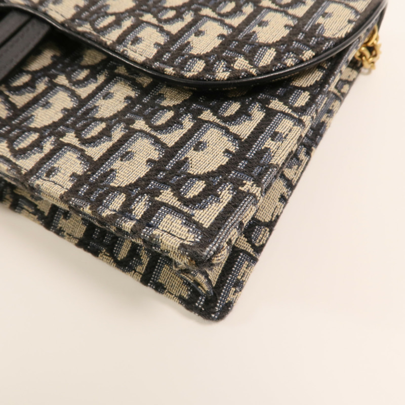 Dior 帆布Oblique Jacquard Saddle Chain Shoulder金扣鏈帶肩背袋-10