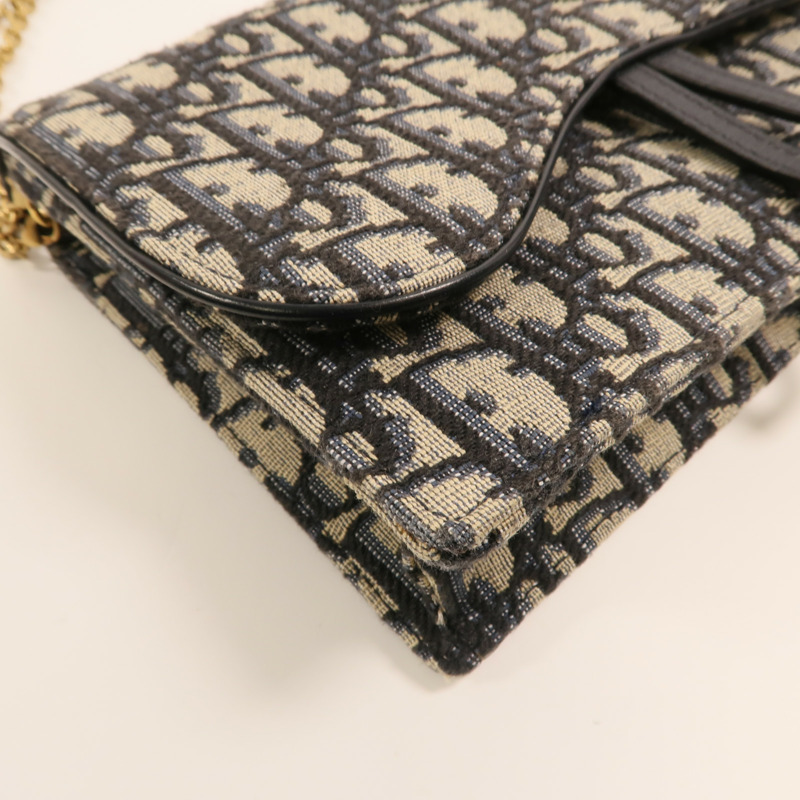 Dior 帆布Oblique Jacquard Saddle Chain Shoulder金扣鏈帶肩背袋-11
