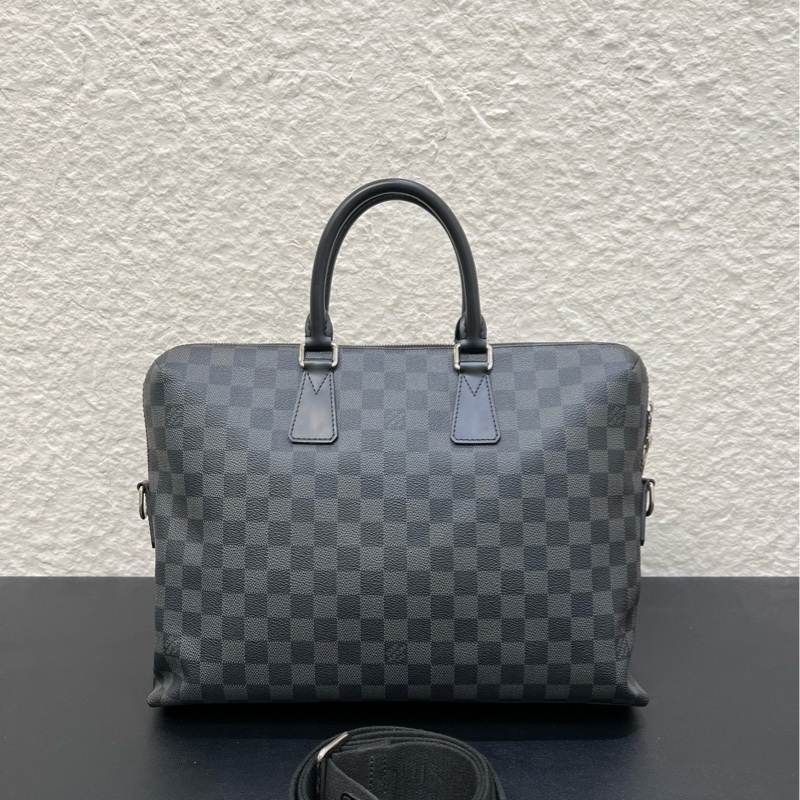 LV路易威登Damier Graphite黑棋盤格馬蹄包手提公文包-1