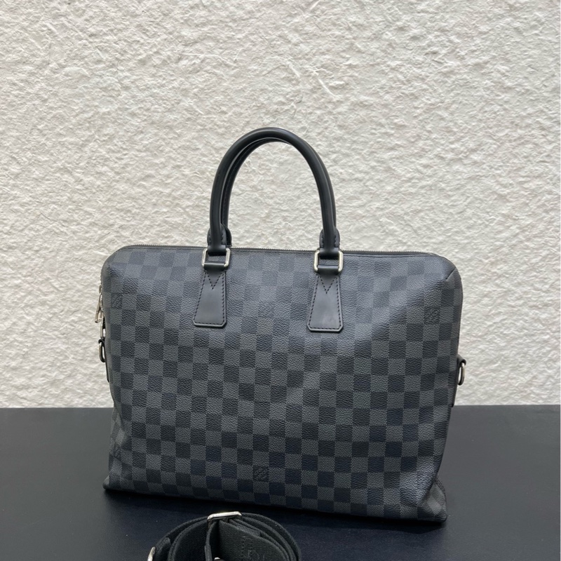 LV路易威登Damier Graphite黑棋盤格馬蹄包手提公文包-3