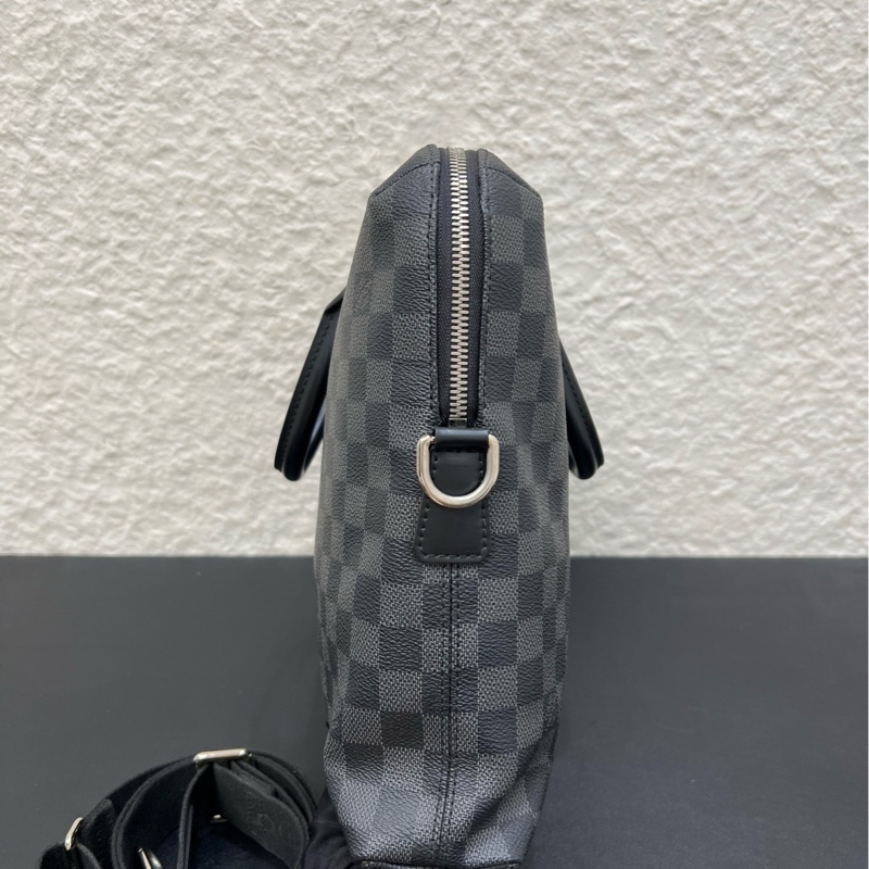 LV路易威登Damier Graphite黑棋盤格馬蹄包手提公文包-4