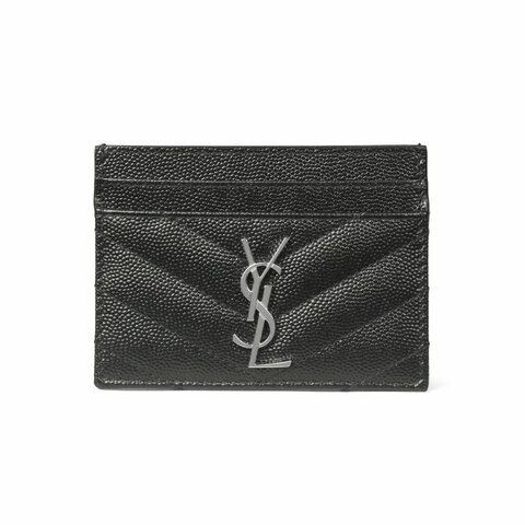 Saint Laurent Monogram In Grain De Poudre Embossed Leather Card Holder for Women in Black/Sliver-423291-BOW02-1000(新款白色盒)
