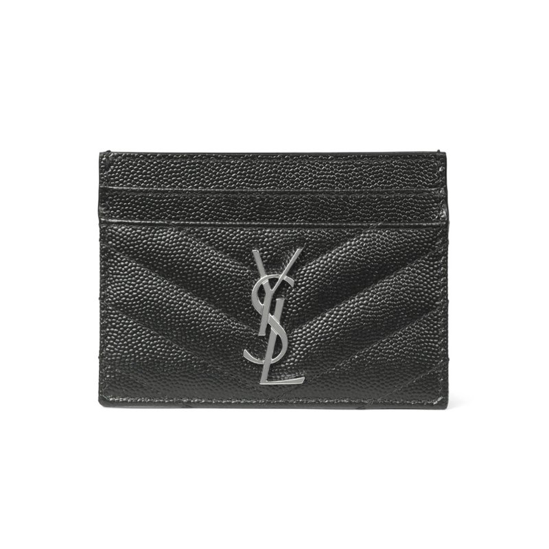 Saint Laurent Monogram In Grain De Poudre Embossed Leather Card Holder for Women in Black/Sliver-423291-BOW02-1000(新款白色盒)-0