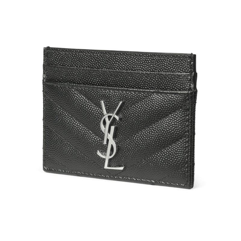 Saint Laurent Monogram In Grain De Poudre Embossed Leather Card Holder for Women in Black/Sliver-423291-BOW02-1000(新款白色盒)-2