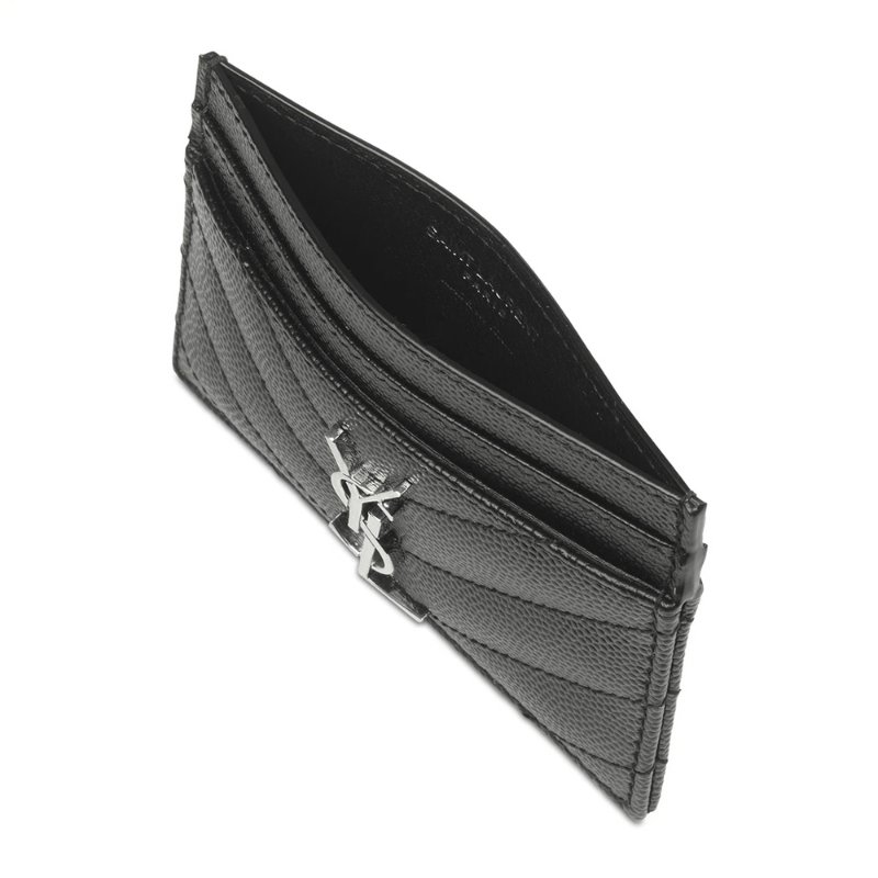 Saint Laurent Monogram In Grain De Poudre Embossed Leather Card Holder for Women in Black/Sliver-423291-BOW02-1000(新款白色盒)-3