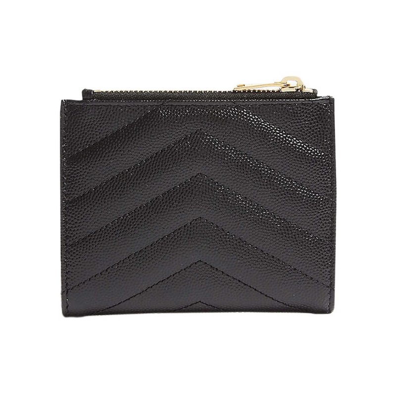 Saint Laurent Monogram In Grain De Poudre Embossed Leather Bi-Fold Wallet Black/Gold-575879-BOW01-1000(新款白色盒)-1