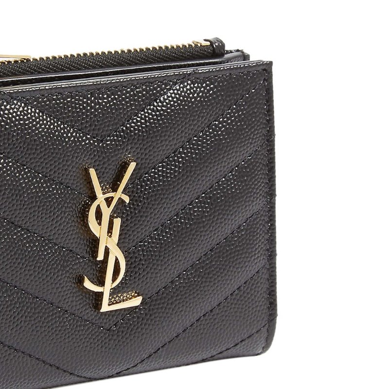 Saint Laurent Monogram In Grain De Poudre Embossed Leather Bi-Fold Wallet Black/Gold-575879-BOW01-1000(新款白色盒)-2