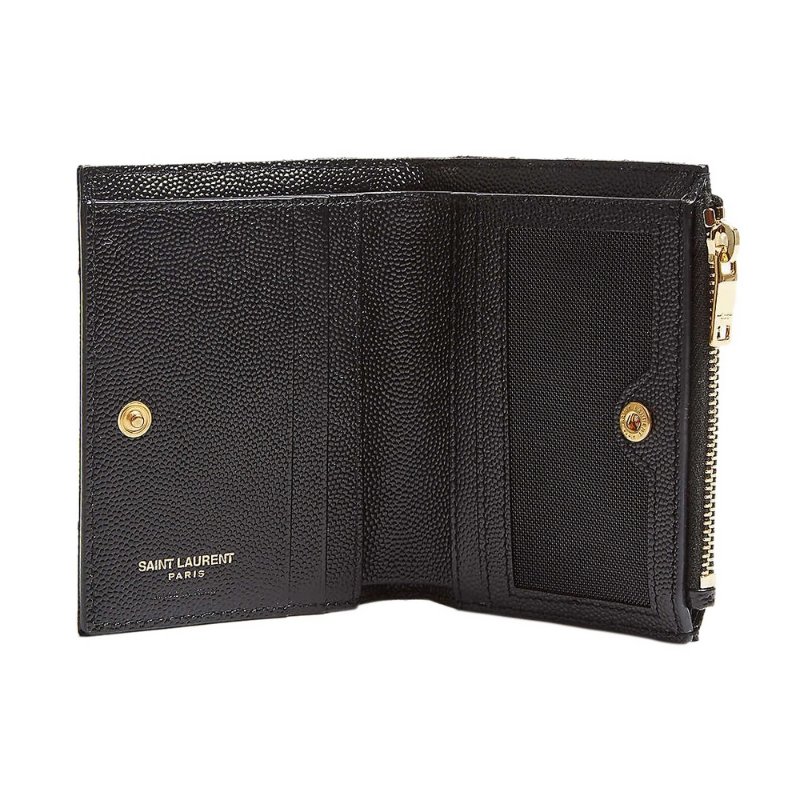 Saint Laurent Monogram In Grain De Poudre Embossed Leather Bi-Fold Wallet Black/Gold-575879-BOW01-1000(新款白色盒)-4
