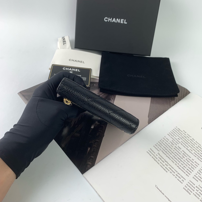 Chanel荔枝皮黑金短夾-3