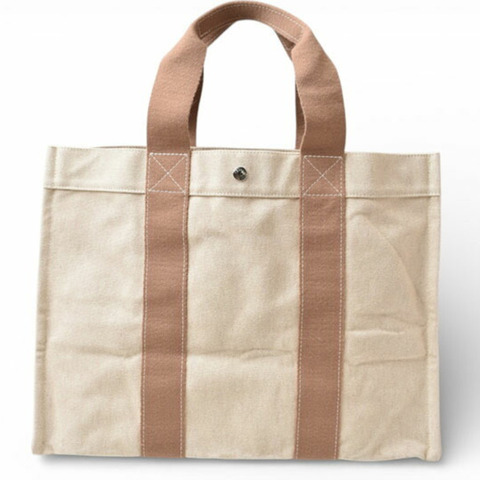 Hermes 手提包，Bora Cabas de Plage GM，鈀金屬配件，帆布，米色。