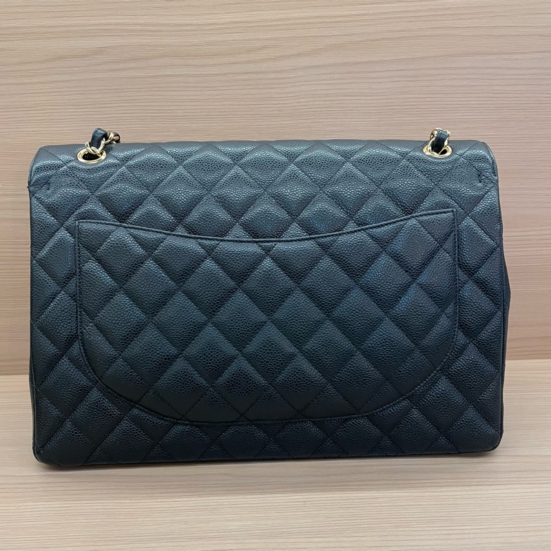 NO:D38 Chanel 黑金荔枝皮 超大號 cf 2011年 14開 鏈條單肩斜挎包 有塵袋 無卡無盒子 尺寸底長34*高21*寬10*-1