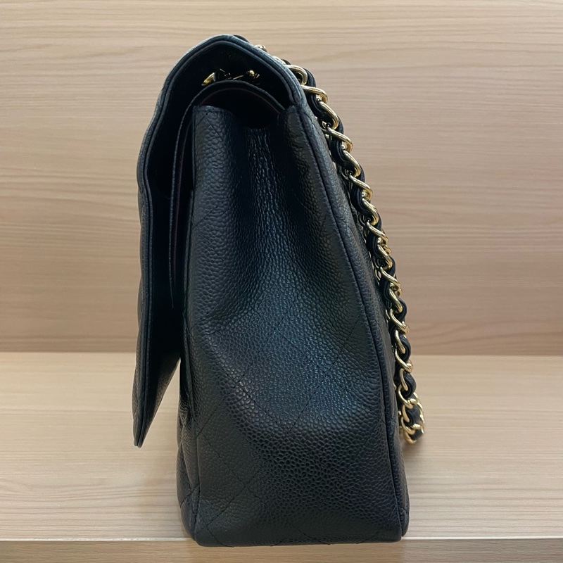 NO:D38 Chanel 黑金荔枝皮 超大號 cf 2011年 14開 鏈條單肩斜挎包 有塵袋 無卡無盒子 尺寸底長34*高21*寬10*-2