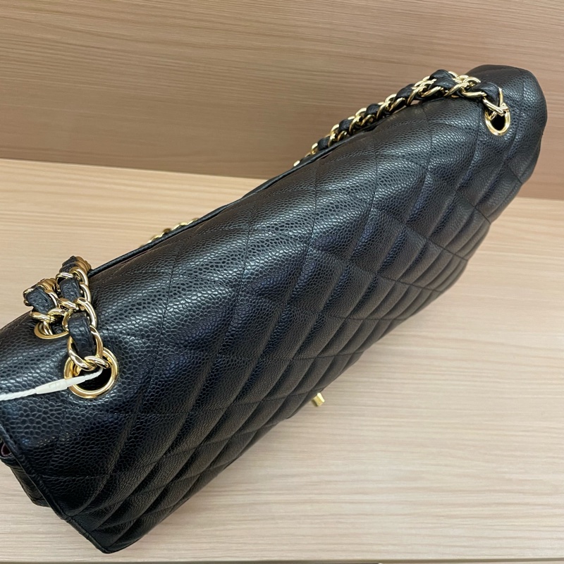 NO:D38 Chanel 黑金荔枝皮 超大號 cf 2011年 14開 鏈條單肩斜挎包 有塵袋 無卡無盒子 尺寸底長34*高21*寬10*-6