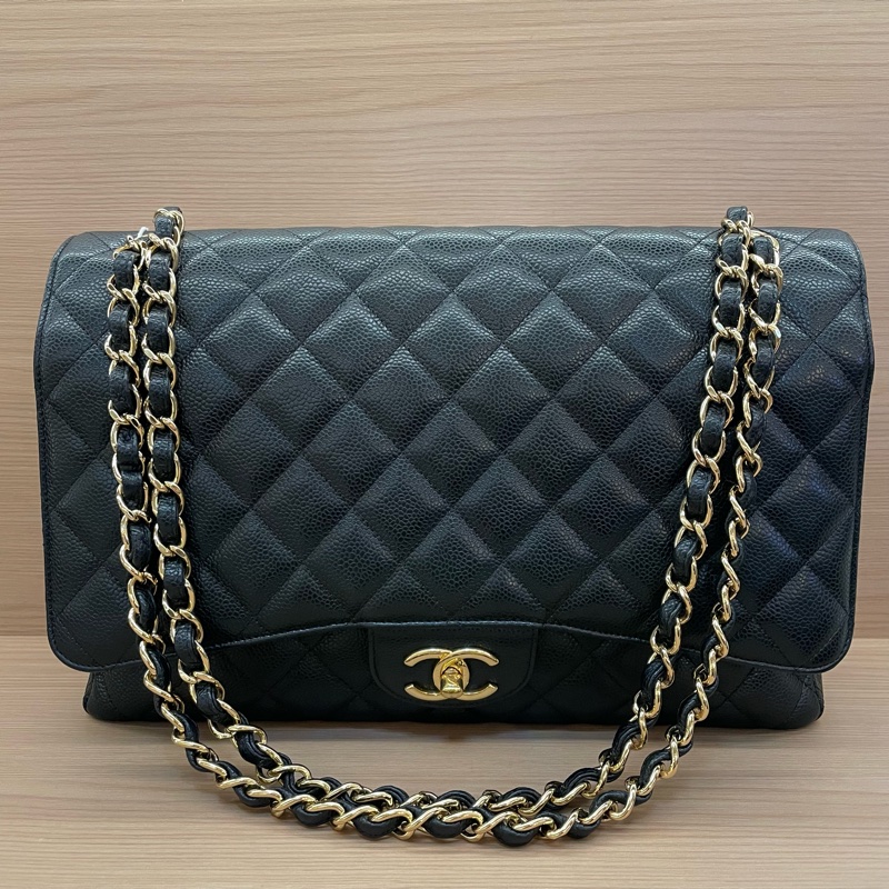 NO:D38 Chanel 黑金荔枝皮 超大號 cf 2011年 14開 鏈條單肩斜挎包 有塵袋 無卡無盒子 尺寸底長34*高21*寬10*-10