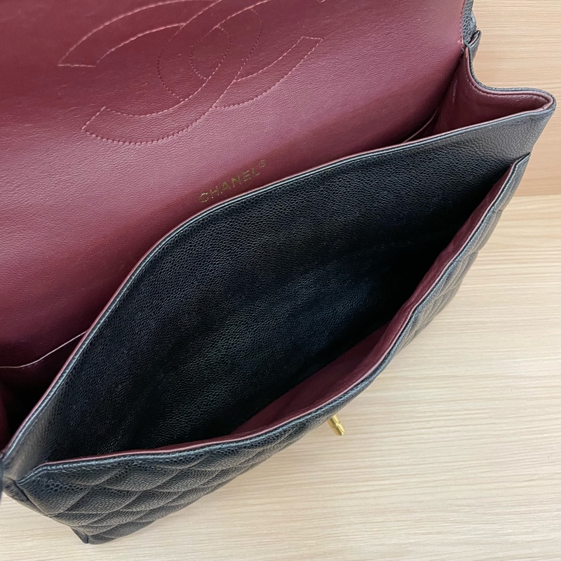 NO:D38 Chanel 黑金荔枝皮 超大號 cf 2011年 14開 鏈條單肩斜挎包 有塵袋 無卡無盒子 尺寸底長34*高21*寬10*-15