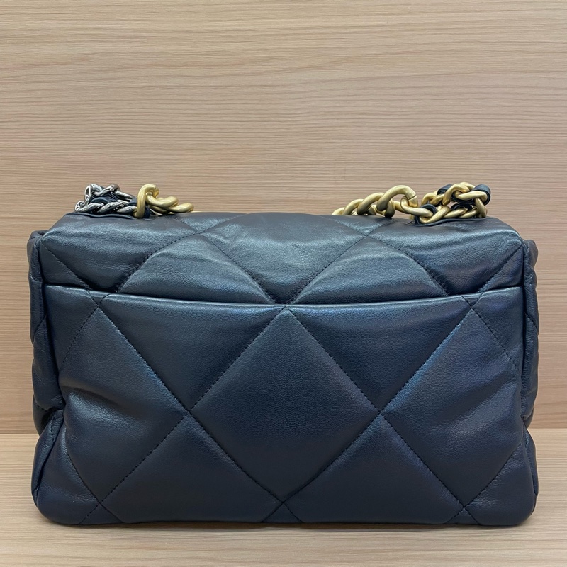 NO:D36 CHANEL 香奈儿 19bag 中號 30開 蓝色菱格纹羊皮金扣手提斜挎鏈條包 有卡 有塵袋 無盒子-1