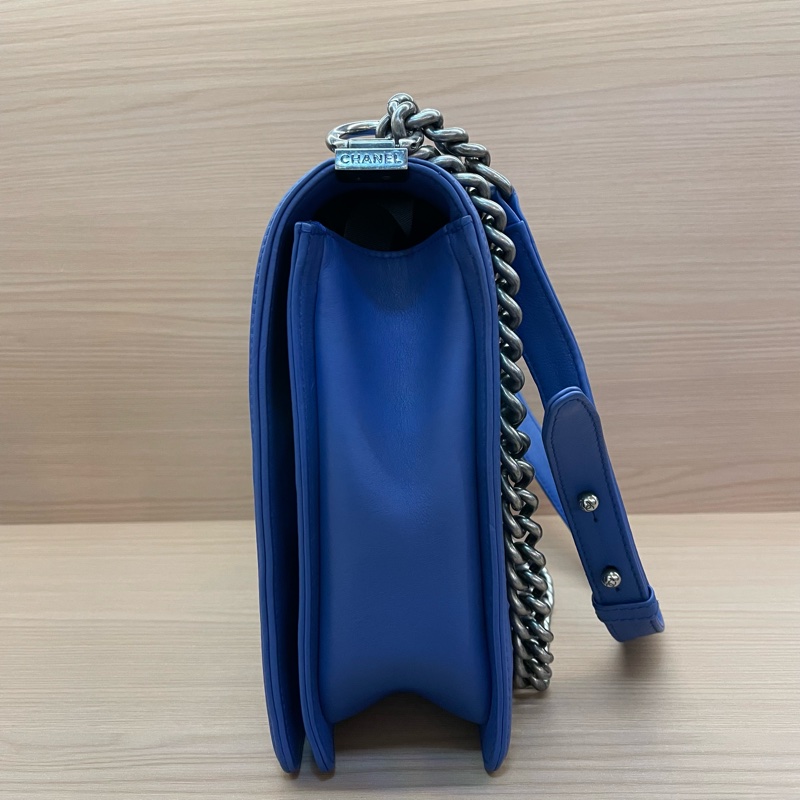 NO:C73 Chanel  LEBOY 藍銀 羊皮大號2013年 17開 單肩斜挎鏈條包 有卡有塵袋 無盒子 尺寸底長30*高22*寬8*-2