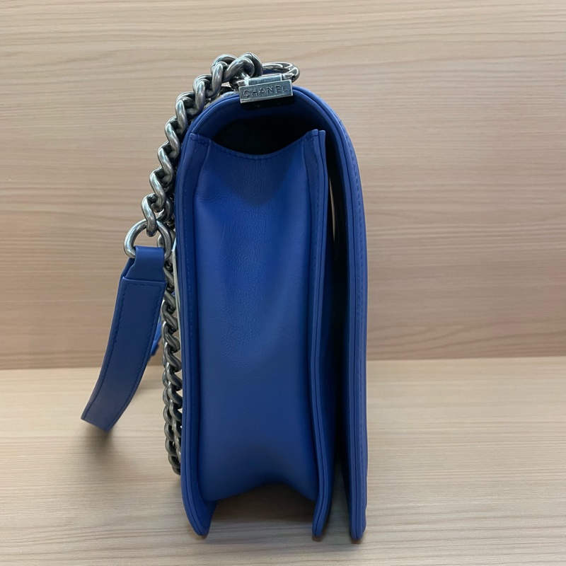 NO:C73 Chanel  LEBOY 藍銀 羊皮大號2013年 17開 單肩斜挎鏈條包 有卡有塵袋 無盒子 尺寸底長30*高22*寬8*-3