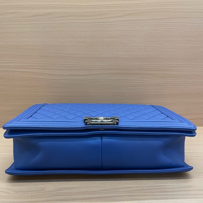 NO:C73 Chanel  LEBOY 藍銀 羊皮大號2013年 17開 單肩斜挎鏈條包 有卡有塵袋 無盒子 尺寸底長30*高22*寬8*-7