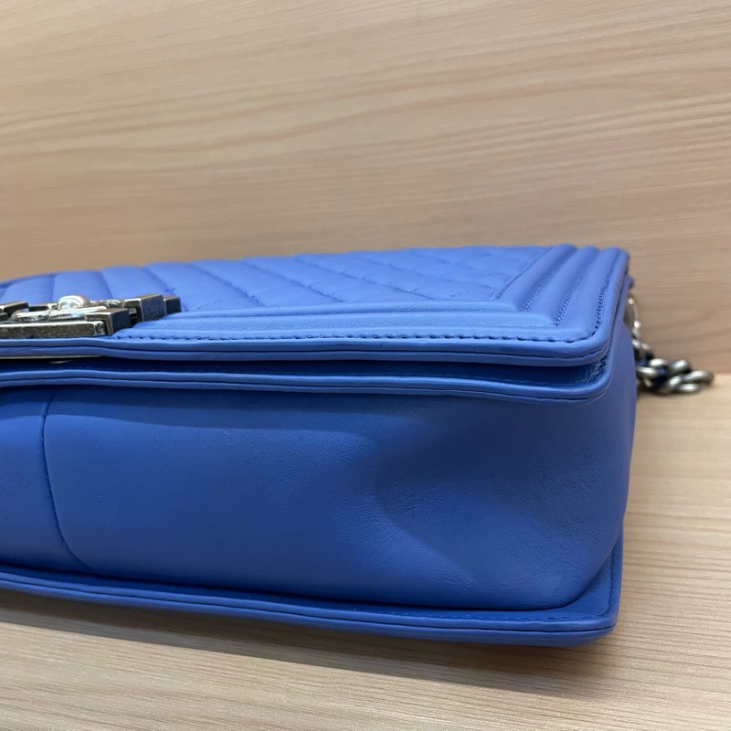 NO:C73 Chanel  LEBOY 藍銀 羊皮大號2013年 17開 單肩斜挎鏈條包 有卡有塵袋 無盒子 尺寸底長30*高22*寬8*-9