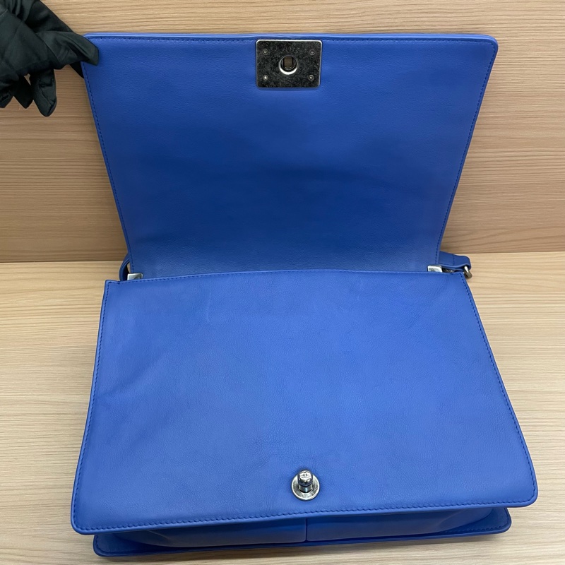 NO:C73 Chanel  LEBOY 藍銀 羊皮大號2013年 17開 單肩斜挎鏈條包 有卡有塵袋 無盒子 尺寸底長30*高22*寬8*-10