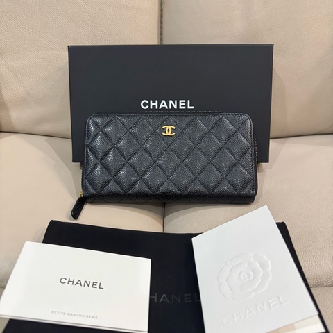 Chanel 香奈兒 經典黑金長夾/荔枝牛皮/芯片款/98新美品
