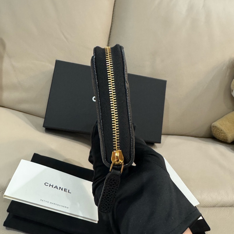 Chanel 香奈兒 經典黑金長夾/荔枝牛皮/芯片款/98新美品-2