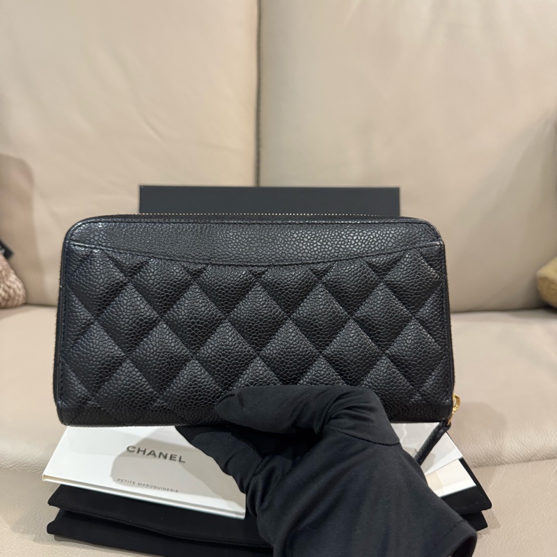 Chanel 香奈兒 經典黑金長夾/荔枝牛皮/芯片款/98新美品-3