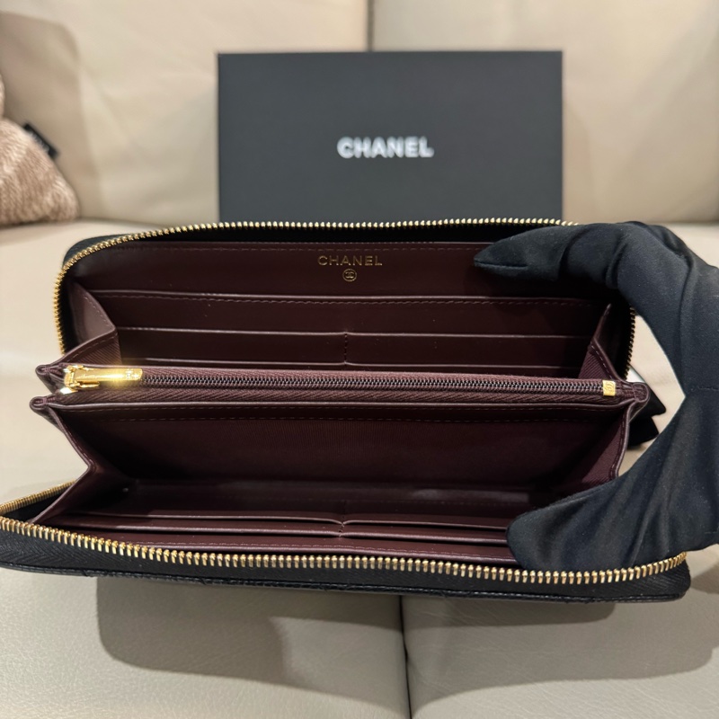 Chanel 香奈兒 經典黑金長夾/荔枝牛皮/芯片款/98新美品-4