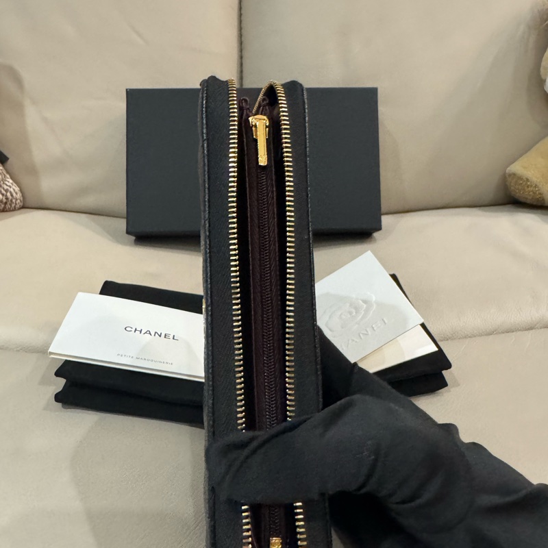 Chanel 香奈兒 經典黑金長夾/荔枝牛皮/芯片款/98新美品-6