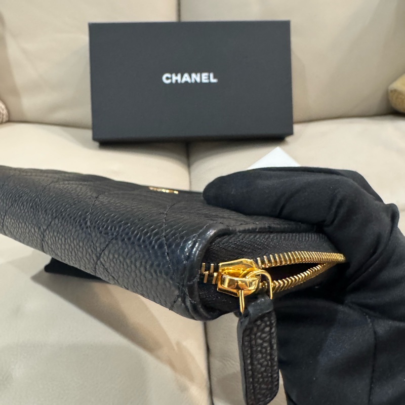 Chanel 香奈兒 經典黑金長夾/荔枝牛皮/芯片款/98新美品-8