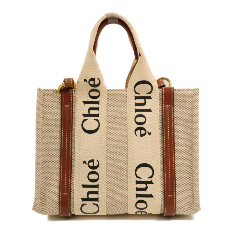 Chloe 帆布Woody Small金扣手挽肩背兩用袋-1