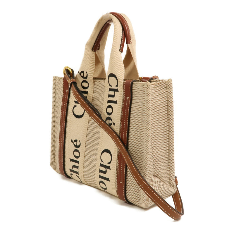 Chloe 帆布Woody Small金扣手挽肩背兩用袋-2