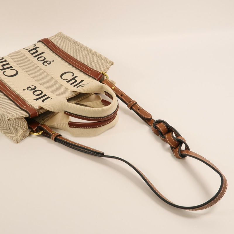 Chloe 帆布Woody Small金扣手挽肩背兩用袋-7