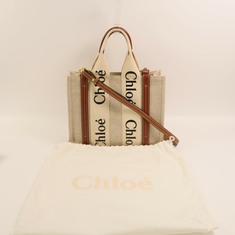 Chloe 帆布Woody Small金扣手挽肩背兩用袋-8