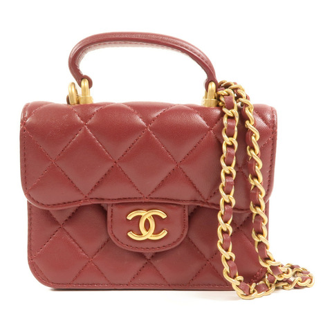 CHANEL 羊皮皮革Top Handle Flap金扣手挽肩背兩用袋