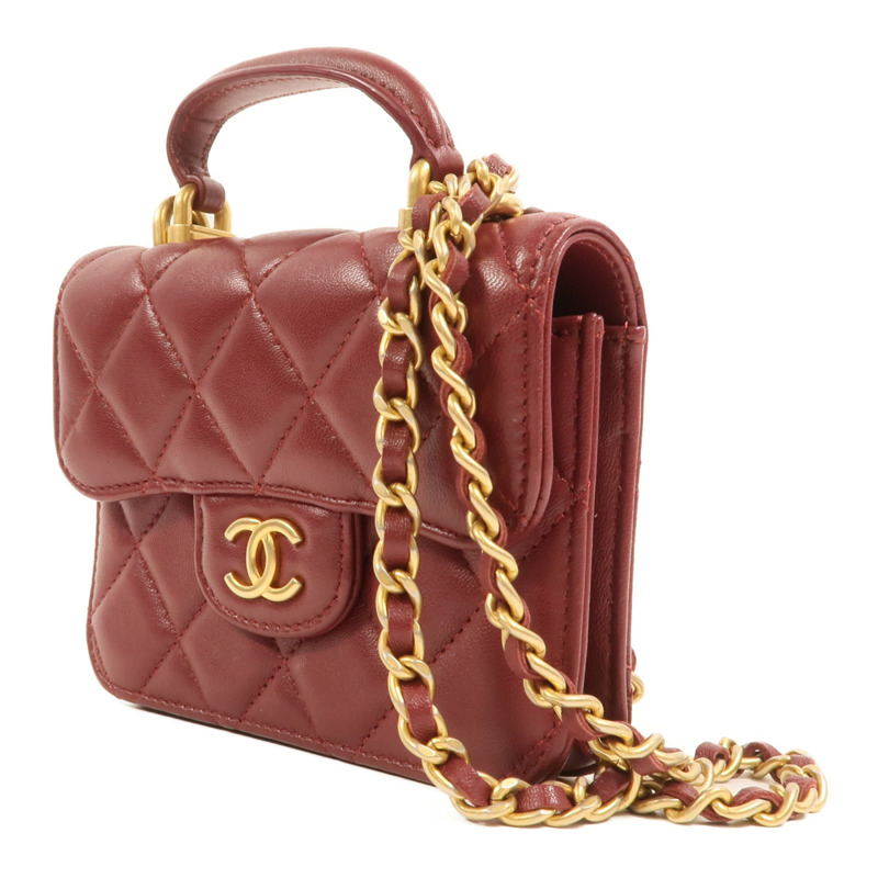 CHANEL 羊皮皮革Top Handle Flap金扣手挽肩背兩用袋-2