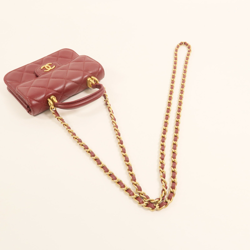 CHANEL 羊皮皮革Top Handle Flap金扣手挽肩背兩用袋-7