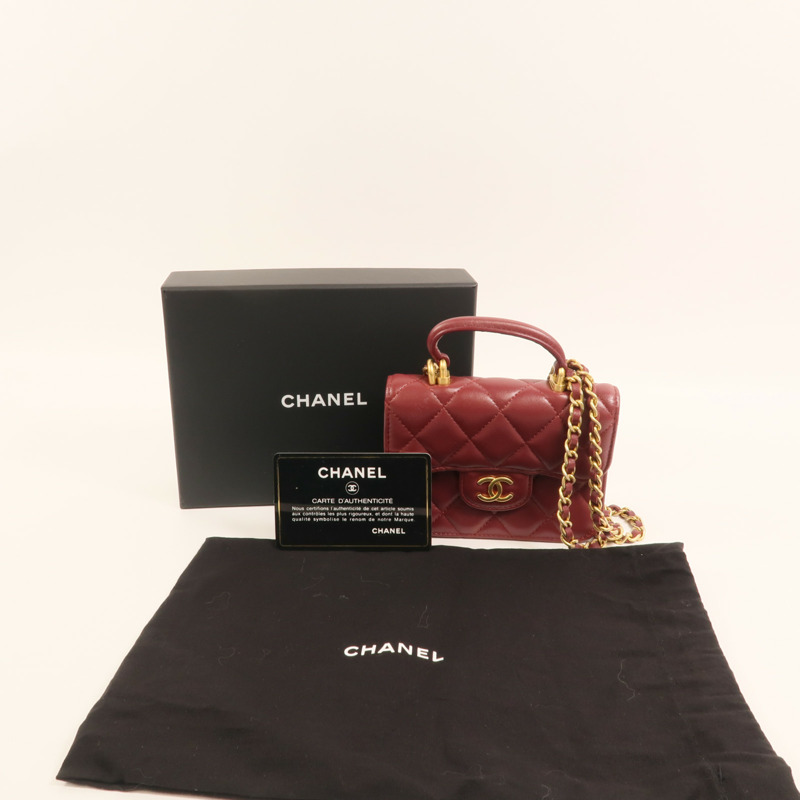 CHANEL 羊皮皮革Top Handle Flap金扣手挽肩背兩用袋-9