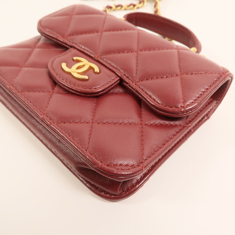 CHANEL 羊皮皮革Top Handle Flap金扣手挽肩背兩用袋-11