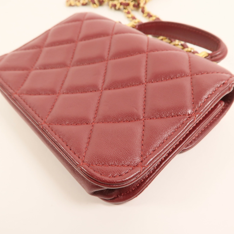 CHANEL 羊皮皮革Top Handle Flap金扣手挽肩背兩用袋-13