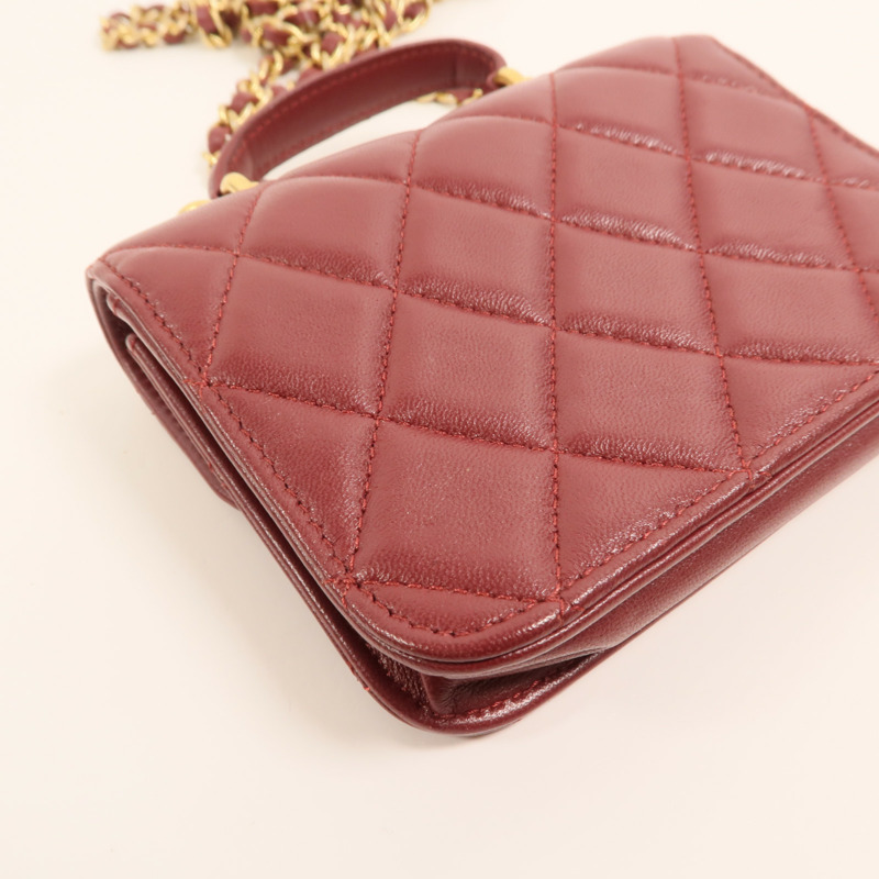 CHANEL 羊皮皮革Top Handle Flap金扣手挽肩背兩用袋-14