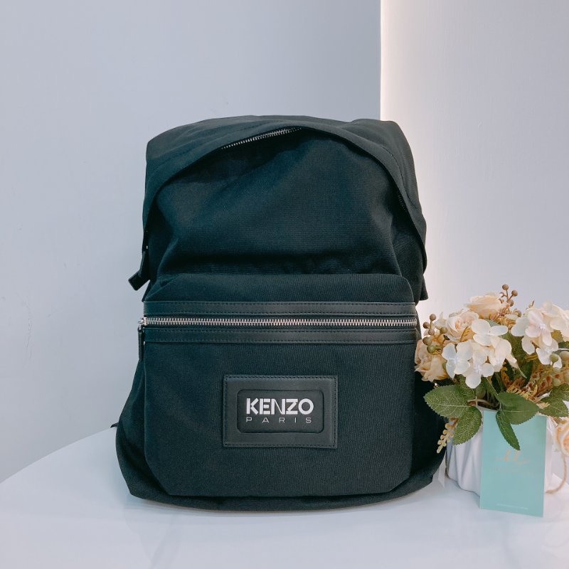 MS0626 Kenzo 凱卓 高田賢三 雙肩包 背包 尼龍 帆布 黑色 銀扣 Graphy Backpack Leather and Nylon Black x PHW-0