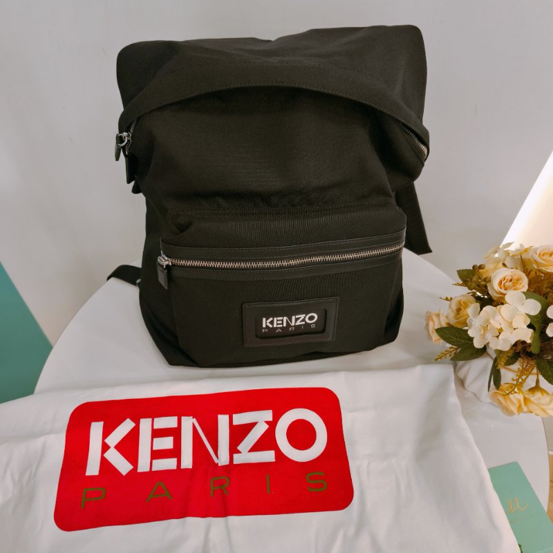 MS0626 Kenzo 凱卓 高田賢三 雙肩包 背包  尼龍 帆布 黑色 銀扣 Graphy Backpack Leather and Nylon Black x PHW-18