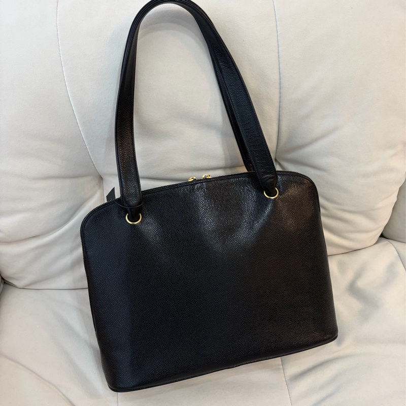 Chanel 香奈兒金球貝殼魚子醬牛皮托特包 Vintage 黑金-2