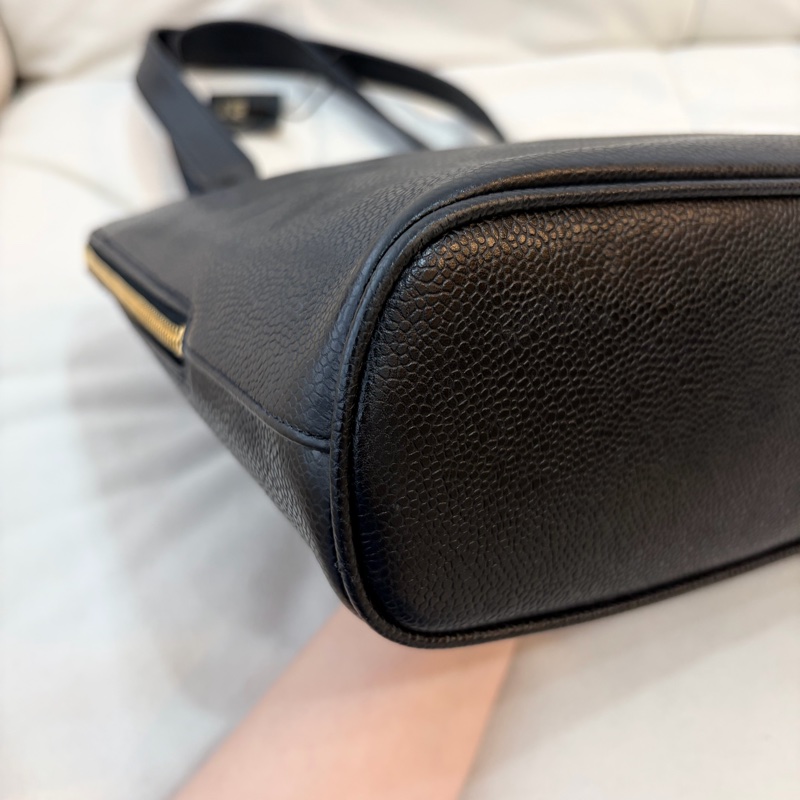 Chanel 香奈兒金球貝殼魚子醬牛皮托特包 Vintage 黑金-11