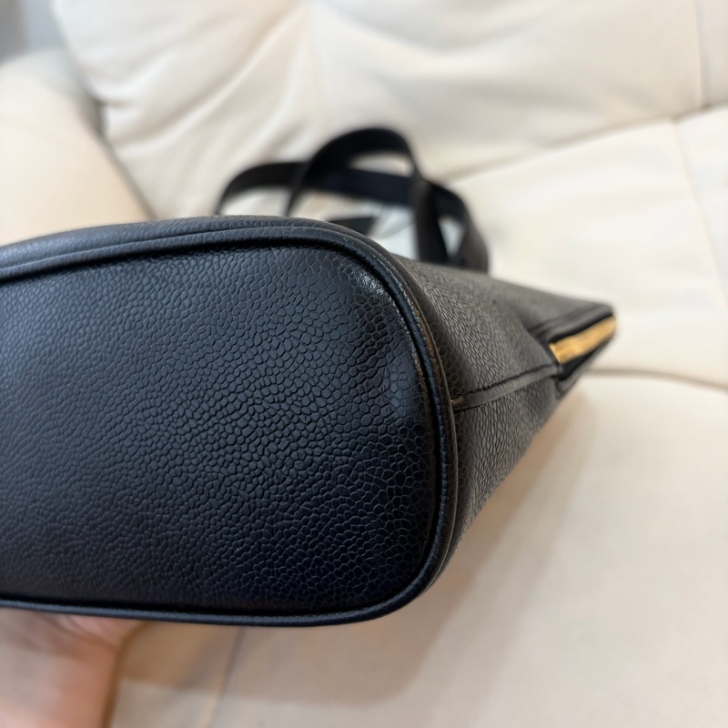 Chanel 香奈兒金球貝殼魚子醬牛皮托特包 Vintage 黑金-12