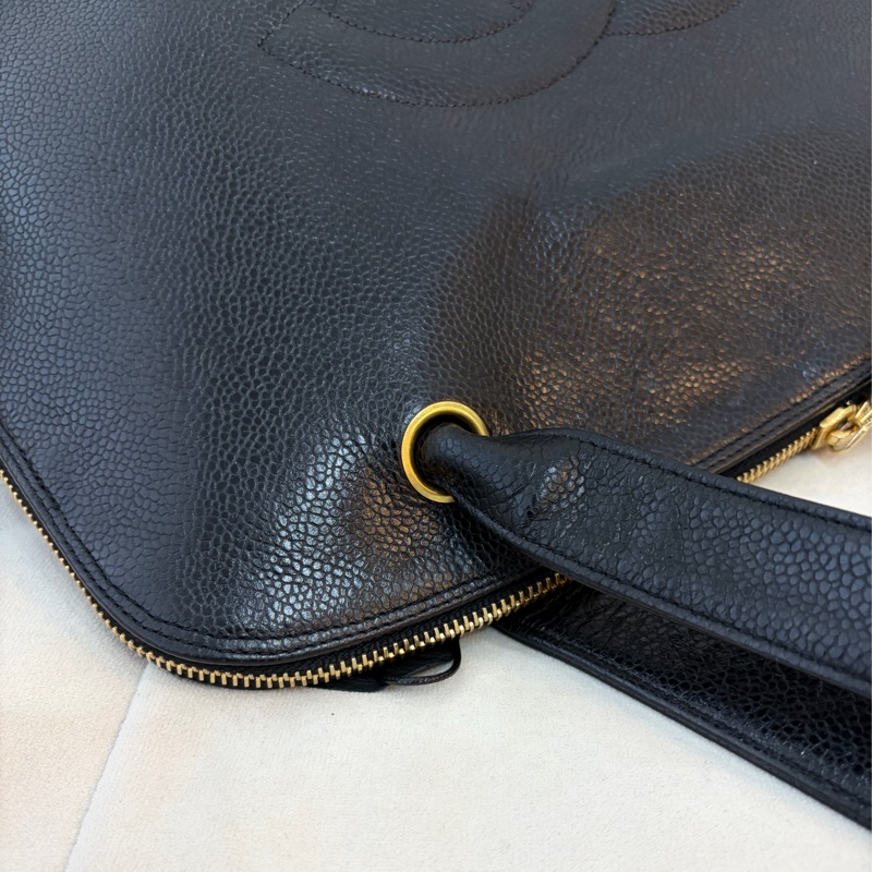 Chanel 香奈兒金球貝殼魚子醬牛皮托特包 Vintage 黑金-15